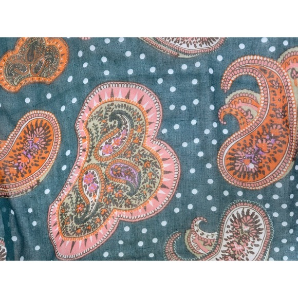 Mixed Print Paisley Polka Dot Scarf Teal Orange Lightweight Sheer Rectangle - Picture 2 of 2